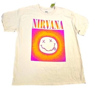 NIRVANA Cream and Pink Short Sleeve Tee with Iconic Smiley